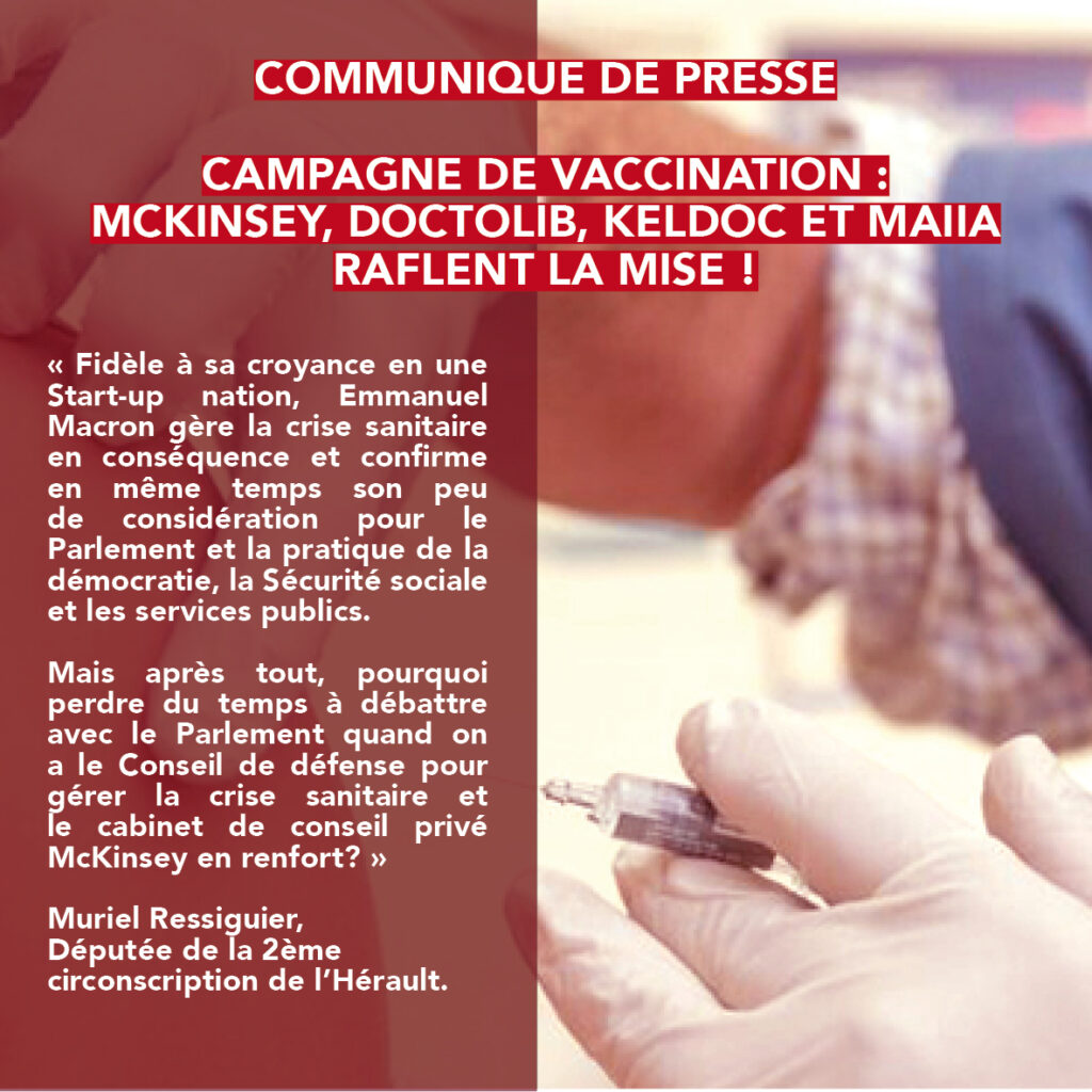 Communiqué de presse : Campagne de vaccination : McKinsey, Doctolib, Keldoc  et Maiia raflent la mise ! - La France insoumise