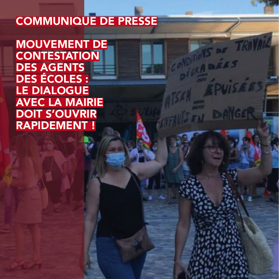 Communiqué de presse : Mouvement de contestation des agents des écoles : le dialogue avec la mairie doit s’ouvrir rapidement !