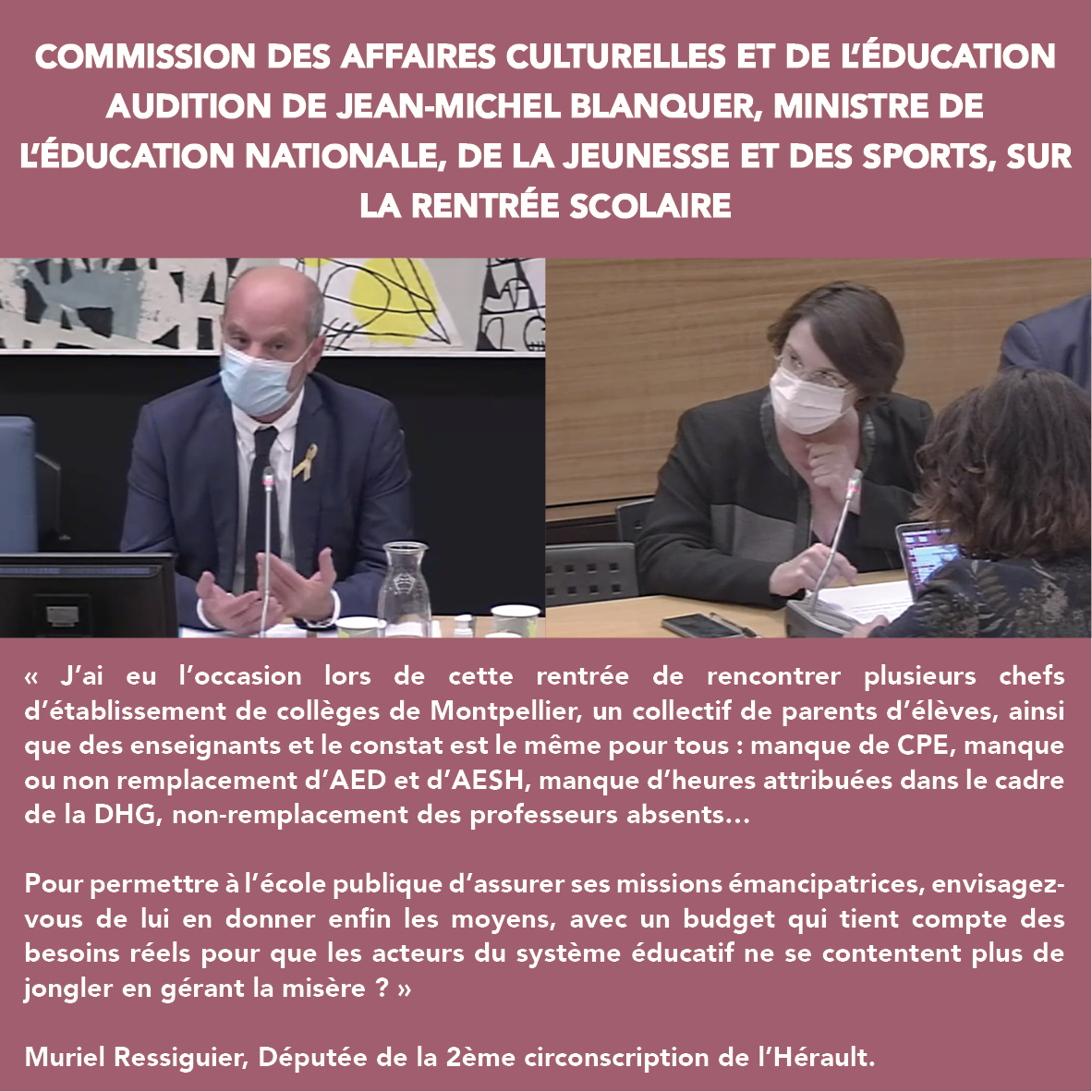 Hearing of Jean-Michel Blanquer, Minister of National Education, Youth and Sports, on the start of the school year